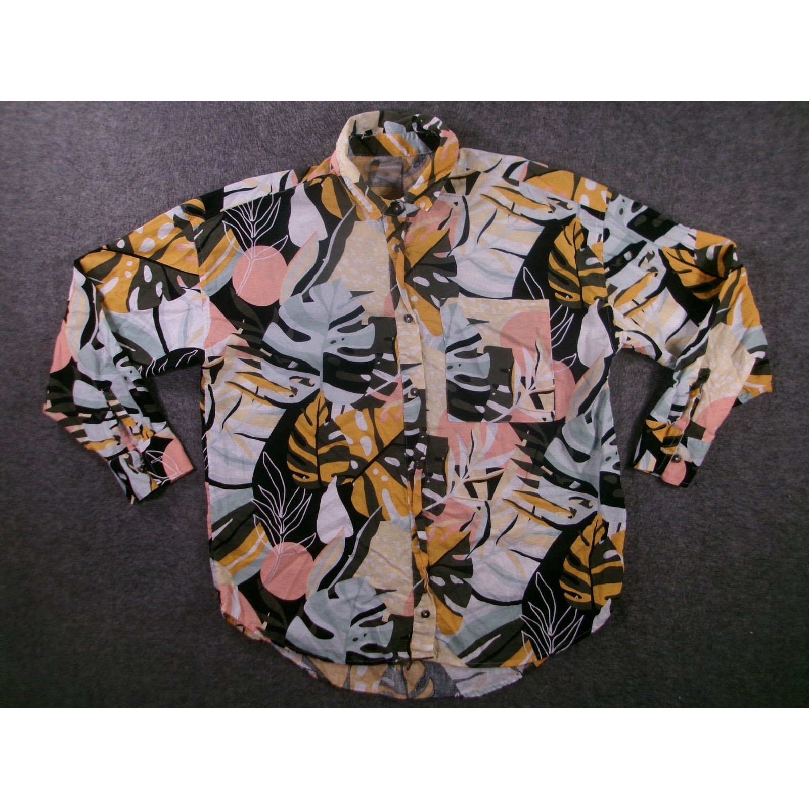 Calia Top Women M Yellow Pink Tropical Floral Beachy Causal Summer Resort